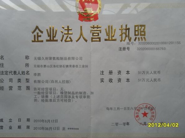 China Wuxi Jiunai Polyurethane Products Co., Ltd zertifizierungen